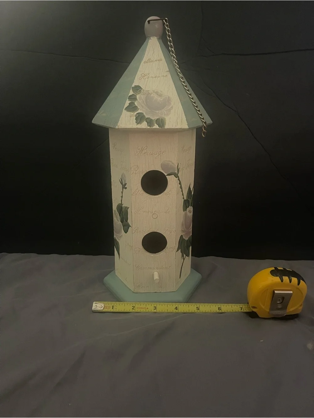 Floral Wooden Birdhouse in Cream and Sage
